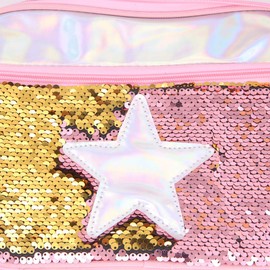 Portable Sequin Lunch Box Bag Insulated Lunch Food Tote Bag Reversible Sequin Mermaid Carry Bag Resistant Cooler Working School Picnics Star Food Storage Bag for Women Man Girl Kids (Pink)