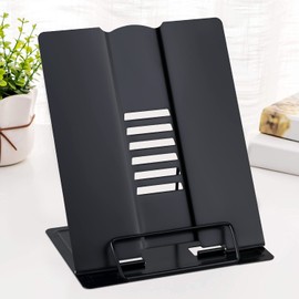 Large Book Stand Metal Reading Rest Book Holder Adjustable Document Cookbook Holder Portable Foldable Lightweight Bookstands-Textbooks Tablet Music Books Recipe (Black)