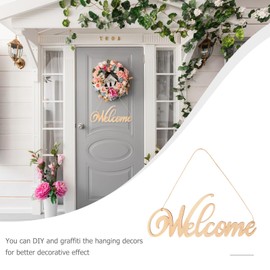 SEWACC 4pcs Welcome Decor Sign Wooden Welcome Sign Wall Hanging Welcome Sign for Front Door Porch Decor Wood Wall Art Sign Rustic Wooden Door Hanger Small Welcome Sign