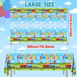 Gupesxu Chugga Chugga Two Two Party Decorations,3Pcs Train Birthday Tablecloth Transportation Rectangle Table Cover Train Theme Birthday Party Supplies for 2nd Birthday,Baby Shower