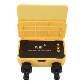 Smart WiFi Solar Irrigation Controller with Rain Sensor, Automatic Garden Watering Timer APP Control for Yard Lawn, Compatible with Drip Sprinkler System (2 Outlets)