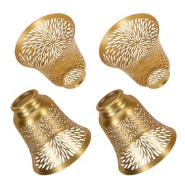 Ceiling Fan Replacement Globes, 4 Pack Chrysanthemum Pattern Fixture Replacement Globes Shades with 1-5/8" Fitter, ALUCSET 4.5" Height 4-3/4" Diameter, Metal Cover for Pendant Lamp-Yellow Brass&Gold