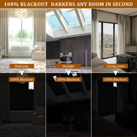 AEXHOT 100% Blackout Curtains for Bedroom, 79" x 57" Portable Black Out Curtains No Drill Blackout Blinds Blackout Window Cover with Stickers & Tabs for Baby Nursery, Dorm Room(Black)
