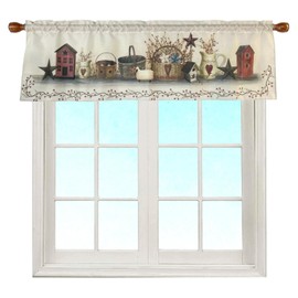 EZ.enjoy Country Hearts and Stars Window Curtain Valance for Decorative Rod Pocket 58 X 18 Inches