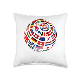 World Flags The Countries Tees Flags The Countries of The World Globe Earth Throw Pillow, 16x16, Multicolor
