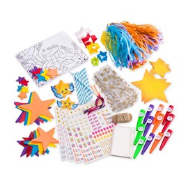 HearthSong Crafty Creations Star Bright Themed Party Supplies Decorating Kit - 241Piece - Tabletop & Hanging Decorations, Multicolor