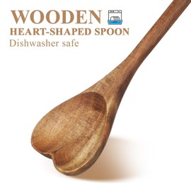 NUOBESTY Wooden Heart Spoons, Bamboo Heart Shaped Serving Mixing Spoon Long Handle Love Spoon Appetizer Coffee Teaspoon