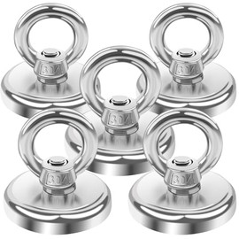 MIN CI MIN CI 5 Pack Round Neodymium Magnets, Strong Magnets Heavy Duty 45kg99lbsMagnet Fishing 32mm Rare Earth Magnets Magnet with Eye Bolts Industrial Magnet for Hanging Hoisting