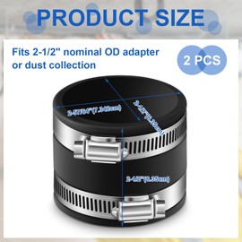 Minatee Dust Control Flex Cuffs with Stainless Steel Hose Clamps, Flexible PVC Coupling for Plastic and Copper Plumbing Connections, Connector Ports Dust Collection Fittings(2-1/2 Inch, 2 Pcs)