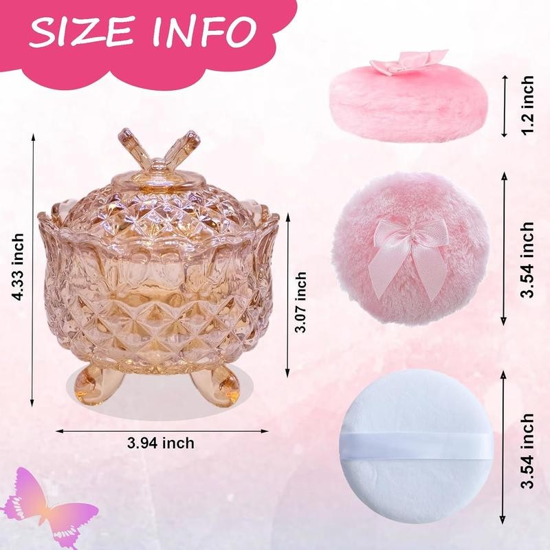 5 Pieces Large Body Powder Puff and Powder Container, Crystal