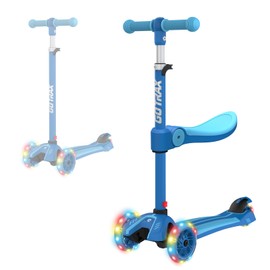 Gotrax KS3 Kids Kick Scooter, LED Lighted Wheels, Adjustable Height Handlebars and Removable Seat, Lean-to-Steer & Widen Anti-Slip Deck, 3 Wheel Scooter for Kids Ages 2-8 and up to 100 Lbs (Blue)