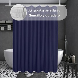 Cortina De Baño Tela, 180 * 180cm Cortina De Ducha, Resistente Al Agua y Al Moho, con 12 Ganchos, Tejido De Poliéster Engrosado, Ojales De Metal, Duradero, Adecuado para El Hogar, Hotel (Azul)