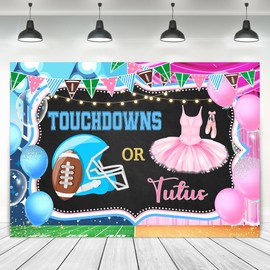 Ufeela Touchdowns or Tutus Gender Reveal Backdrop 7Wx5H Feet Fabric Polyester Pink Blue American Football Pregnant Announcement Cute Baby Shower Photography Background Banner Photo Shoot Decor Props