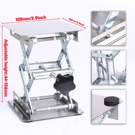 Fuworance 4'' x 4'' Stainless Steel Lab Stand Table Scissor Lift Lab Jack Laboratory Scissors Jack Lifting Platform Manual Control from 45mm to155mm