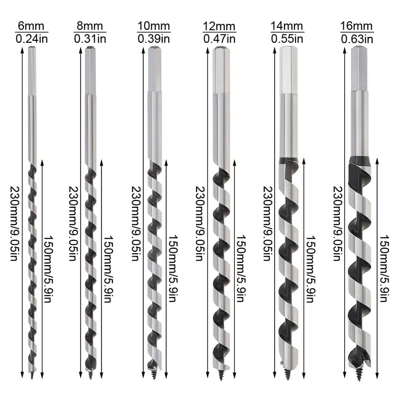 Omninmo 6pcs Auger Wood Drill Bit, 6 8 10 12