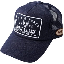 Avilex MA-1 Men's Cap, Embroidered Felt Patch, Mesh Cap, Hat, American Casual, Summer, Baseball Cap, Logo (Free Size, A.F.Base, Indigo)