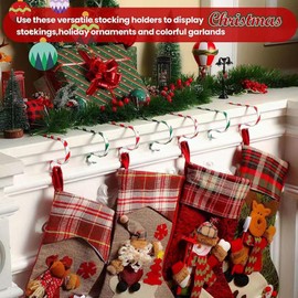 SUZLFTDZSW Christmas Stocking Holders for Mantle Set 4, Lightweight Metal Stocking Hangers Adjustable Candy Cane Stocking Hooks for Fireplace Non-Skid Stocking Holders for Christmas Decoration (Red)