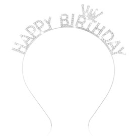 KICOSY Silver HAPPY BIRTHDAY Headband with Sparkling Rhinestone Birthday Crown Tiara Ideal Birthday Accessory for Girls & Women's Party