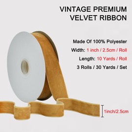 RIBBOOO Red, Green, Khaki Velvet Ribbon Set, 3 Colours, 2.5 cm x 30 yd Total for Christmas Wreath, Bow Decoration, Craft, Gift Wrapping, Valentine's Day, Bouquet Wrap