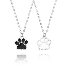 Paw Matching Necklaces for Best Friends Couples Paw Print Pendant Necklaces for Dog Cat Dad Mom Animal Print Choker Necklaces for Husabnd Wife Anniverary Christmas Gifts for Her Him