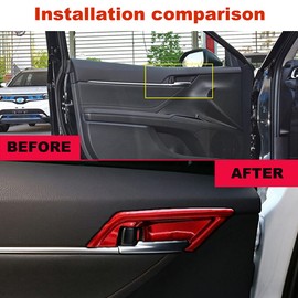 CEBAT 4PCS Inner Door Handle Decoration Cover ABS Red Interior Door Bowl Frame Trim Sticker for Toyota Camry 2018-2024