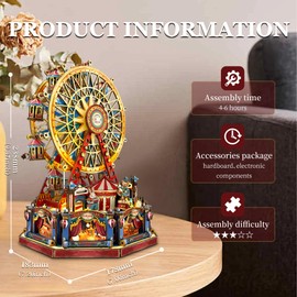 STRUCWOOD DIY 3D Wooden Puzzle Ferris Wheel,DIY Dollhouse Kit Circus Building Model,Christmas Decor Craft Sets with Lights and Music,Gifts for Adults Teens -Century Ferris Wheel(SQ-69)