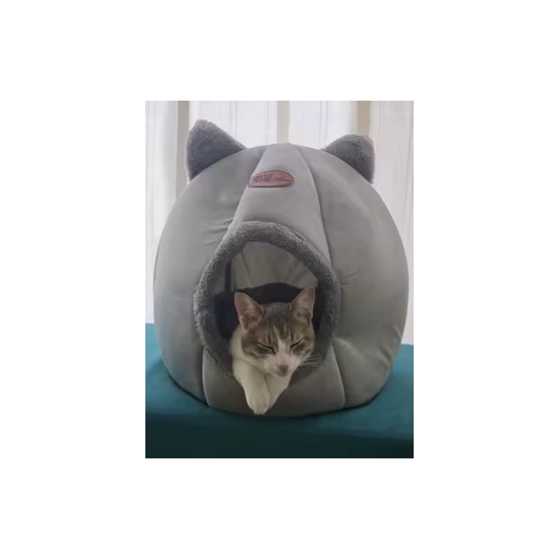XL Gray Plush Cat Cave Bed for Indoor Cats –