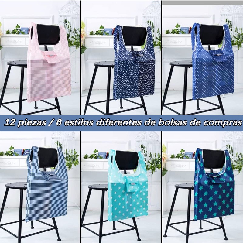 12-Pack Bolsas Ecológicas, Bolsa de Compras Portátil Reutilizable, Bolsas de