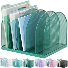 gianotter Desktop File Organizer, Desk Organizer with 5 Compartments, Paper Organizer for Desk, Workspace Organizers for Office Supplies (Green)