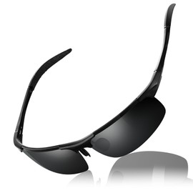 Fimoson Men's Sports Glasses Polarised Sunglasses Driver's Glasses Ultralight Al-Mg Metal Frame UV400 Protection Men's Sunglasses, 01 black/grey lens