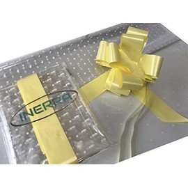 INERRA Gift/Hamper Wrapping Kit - 2 Metres White Dot Film Wrap (Folded) & 14 Loop 7" Bow - Large Colour Range (Lemon)