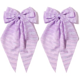 Furling Pompoms Metal Hair Clips for Women - 2pcs Purple Big Hair Bows with Long Tail Retro Hair Accessories