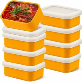 Nuogo 8 Pcs 1 Cup Silicone Freezer Containers with Lid Soup Freezer Molds Silicone Soup Containers Rectangle Trays Reusable Food Preserving Tray Ice Trays for Soups Sauces Stews(Yellow)
