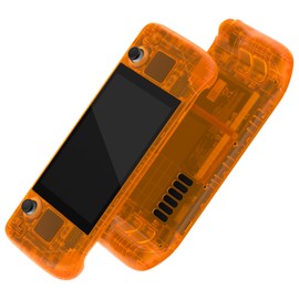 eXtremeRate Clear Orange Custom Faceplate Back Plate Shell for Steam Deck LCD, Handheld Console Replacement Housing Case, DIY Full Set Shell with Buttons for Steam Deck Console - Console NOT Included