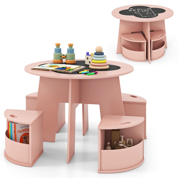 INFANS Toddler Table and Chair Set with 4 Storage Stools,