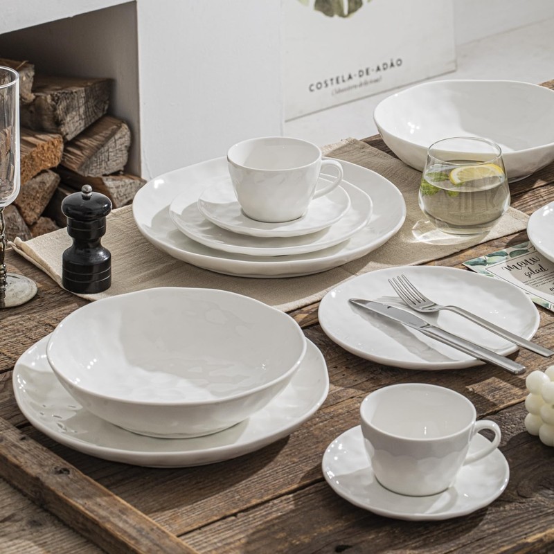 HOMBENE White Dinnerware Set 12 Piece Service for 6, Porcelain
