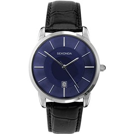 Sekonda Men's Quartz Watch with Blue Dial Analogue Display and Black Leather Strap 1932