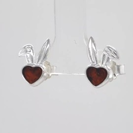 Amber America Brown BALTIC AMBER Rabbit Easter Bunny Ears Earrings 925 STERLING SILVER 5077