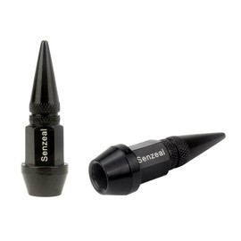 Senzeal 4X Long Impale Spike Style Polished Aluminum Tire Valve Stem Caps Black