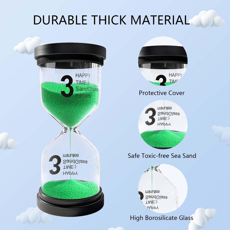 3 Minute Sand Timer for Classroom, Plastic Hourglass Sand Clock,