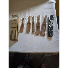 ADE 5PCS Wooden Spurtles Set, Non-Stick Natural teak Wood Spatulas Comes With Apron