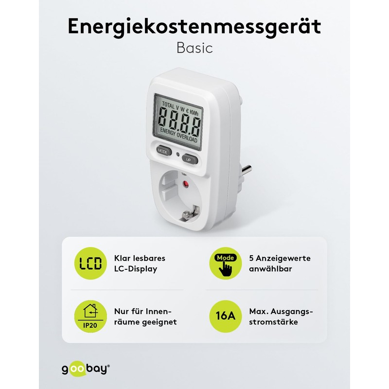 goobay 64589 Basic Digital Energy Cost Meter / Electricity Meter