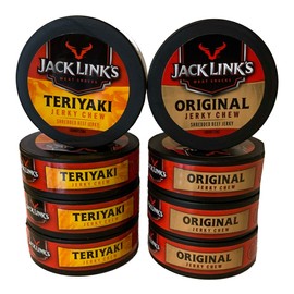 Jack Links Original and Teriyaki Jerky Chew Bundle | Original Beef Jerky Chew | Teriyaki Beef Jerky Chew | .32 oz Cans | 4 Cans Each Flavor | 8 Total Cans
