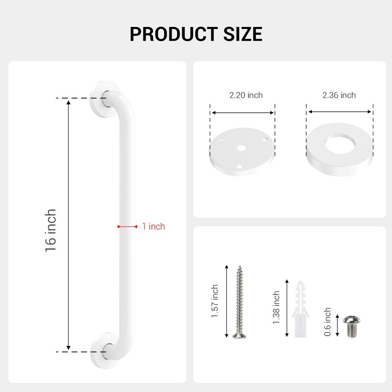 16 Inch Grab Bars for Wall White, Safety Shower Grab