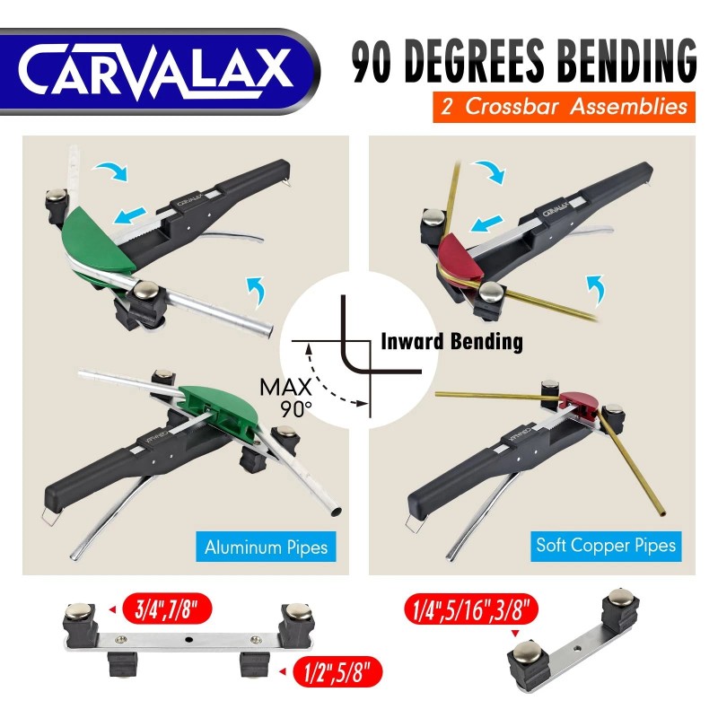CARVALAX 90° Ratcheting Pipe Tube Bender Set: 1/4" to 7/8"