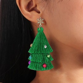 KONFEN Stud Earrings for Women, Alloy Stud Earrings with Snowflake Earrings Tassel Christmas Tree Earring Jewellery, Piercing Earrings Cartilage Birthday New Year Christmas Gifts