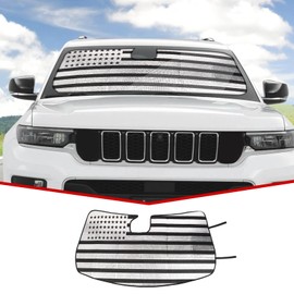 JeCar Windshield Sun Visor Foldable Sunshade American Flag Aluminum Foil Sun Shield Interior Accessories Compatible with Grand Cherokee 2022+