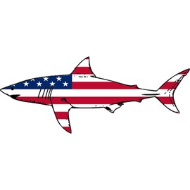 Rogue River Tactical Shark Fish USA Flag Sticker Decal Fishing Bumper Patriotic United Auto Car Truck Boat RV Real Life Rod Tackle Box