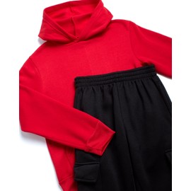Quad Seven Boys Sweat Suit Set - 2 Piece Soft Fleece Pullover Hoodies and Athletic Cargo Jogger Sweatpants for Boys (8-18), Size 16-18, Red/Black