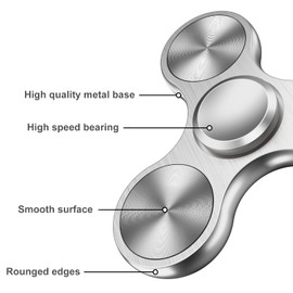 Vofolen Fidget Spinner Fidget Toys Adults Metal Bearing High Speed 4-10 Mins Hand Spinner, Cool EDC ADHD Stress Anxiety Relief Handheld Fidget Toys Gifts for Kids Girls Boys Adults Silver